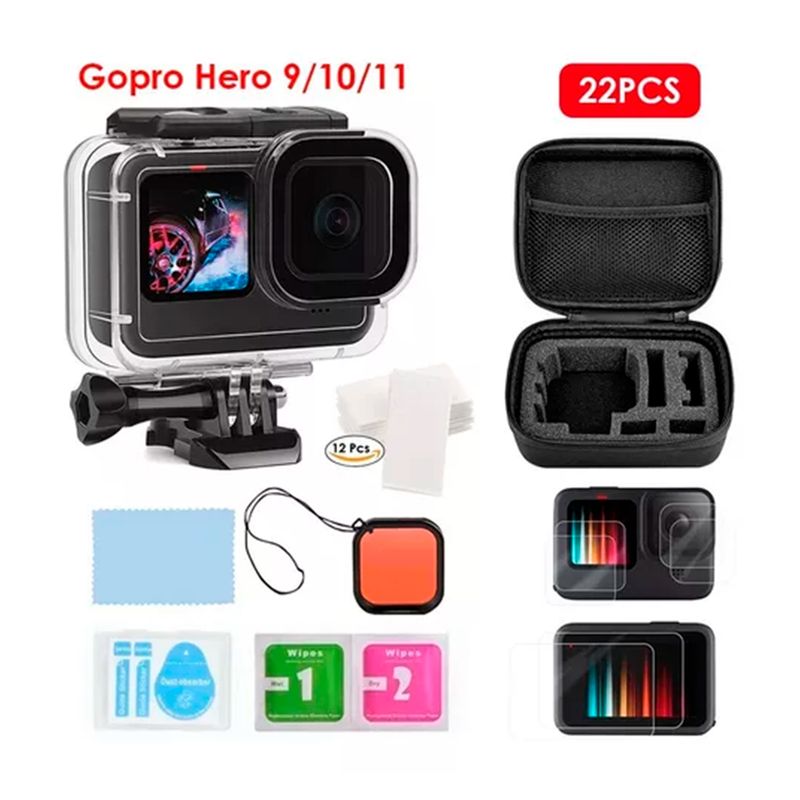 GENERICO - Kit Estuche Para Gopro Hero 9 - 10 - 11 Funda Filtro Mica 22 en 1