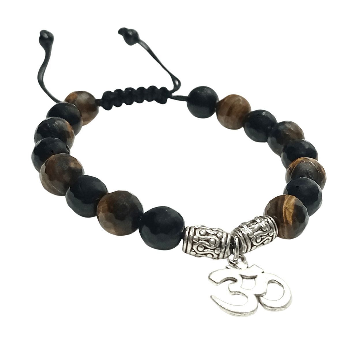 GENERICO - Pulsera Artesanal Om con Ojo de Tigre y Ónix