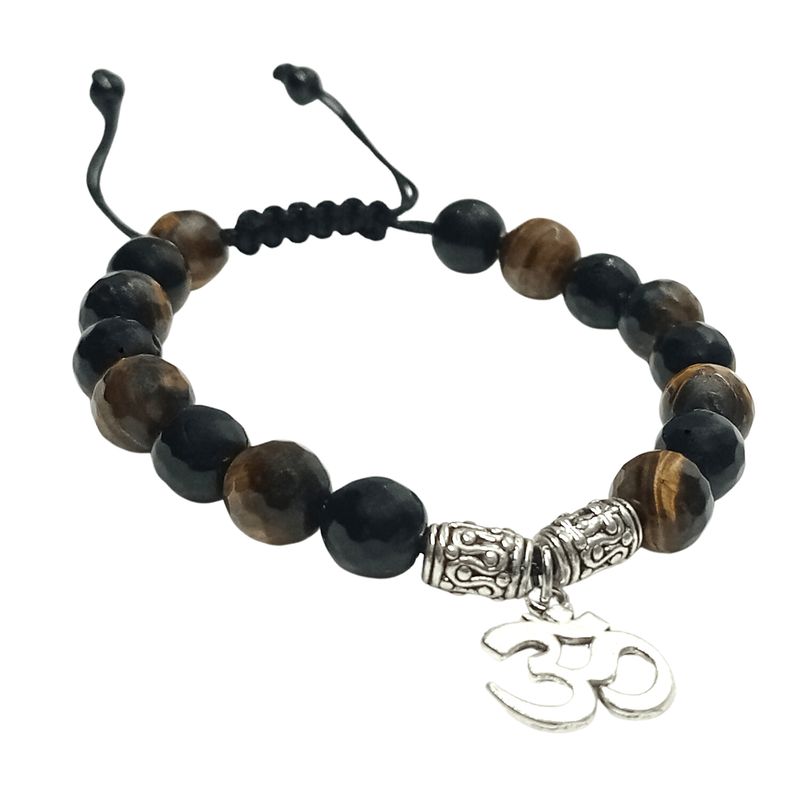 GENERICO - Pulsera Artesanal Om con Ojo de Tigre y Ónix