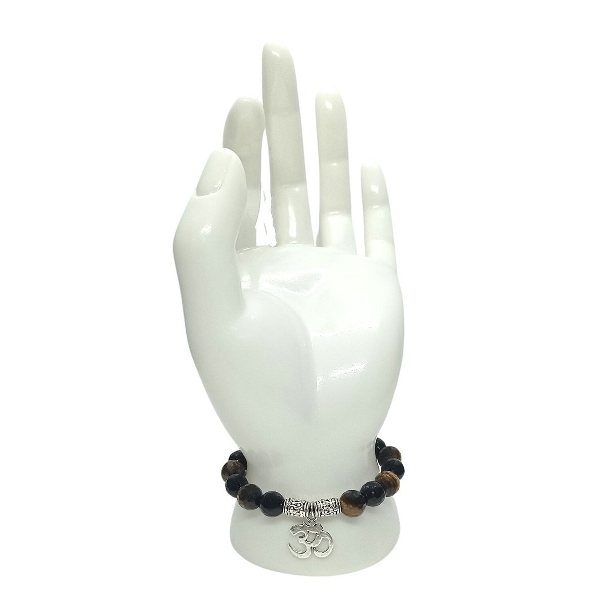 GENERICO - Pulsera Artesanal Om con Ojo de Tigre y Ónix
