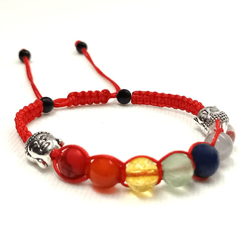 GENERICO - Pulsera Artesanal 7 Chakras con Dijes de Buda - Hilo Rojo