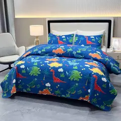 GENERICO - CUBRECAMA TIPO QUILT DE VERANO 1.5 PLAZA AZUL DISEÑO DE DINOSAURIO