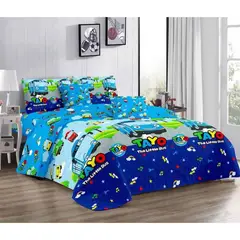 GENERICO - CUBRECAMA QUILT DE VERANO 1.5 PLAZA AZUL DISEÑO TAYO EL PEQUEÑO BUS