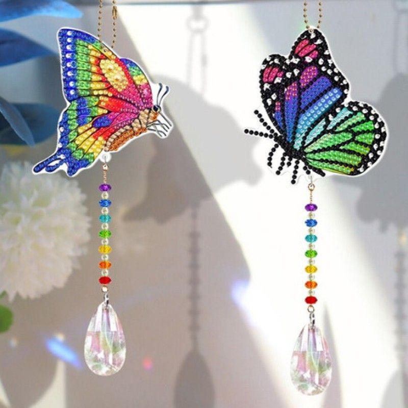 GENERICO - Colgante Atrapasol Pintura Diamante - Pack 2 Mariposas