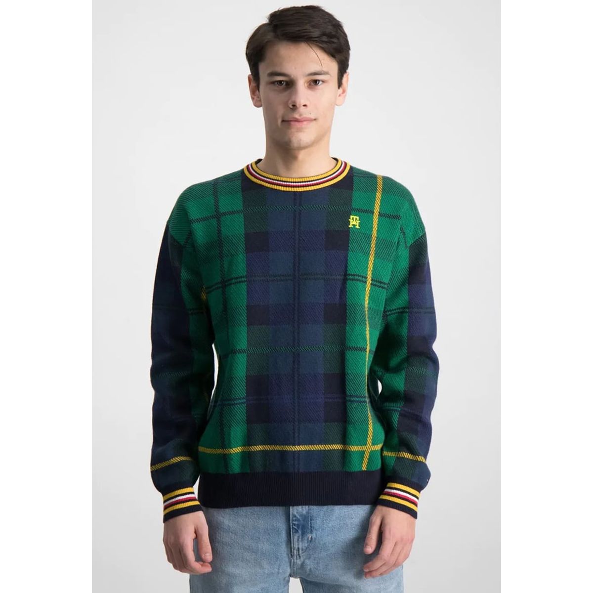 TOMMY HILFIGER - Sweater Print De Tartán Azul Niño