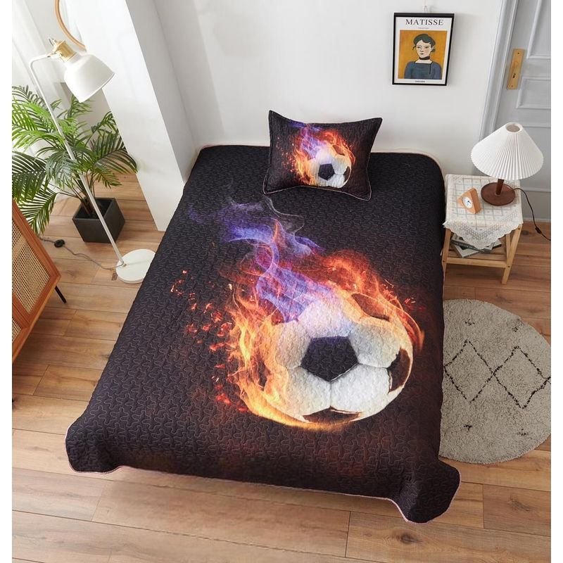 GENERICO - Cubrecama Quilt Verano Plaza y Media Infantil Estampado Futbol