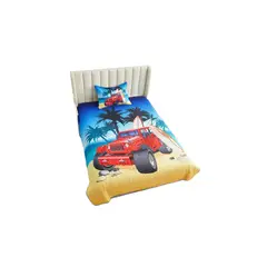 GENERICO - Cubrecama Quilt Verano Plaza y Media Infantil Unicornio Jeep Surf