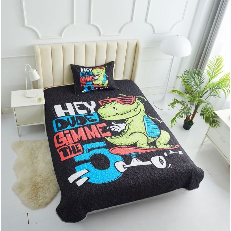 GENERICO - Cubrecama Quilt Verano Plaza y Media Infantil Dinosaurio