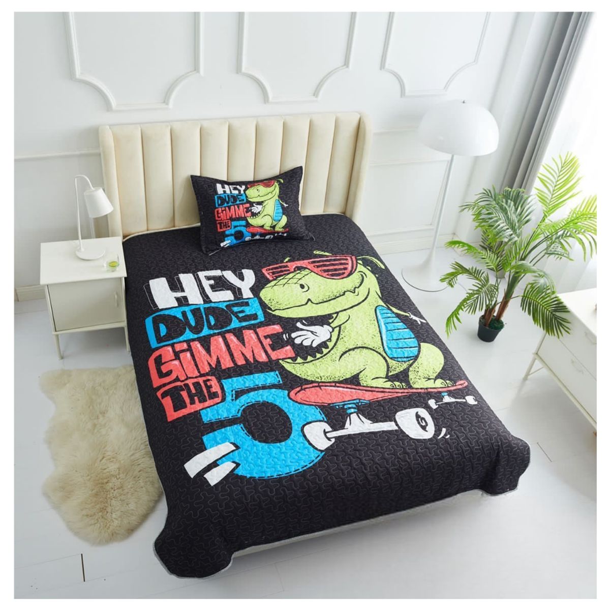 GENERICO - Cubrecama Quilt Verano Plaza y Media Infantil Dinosaurio