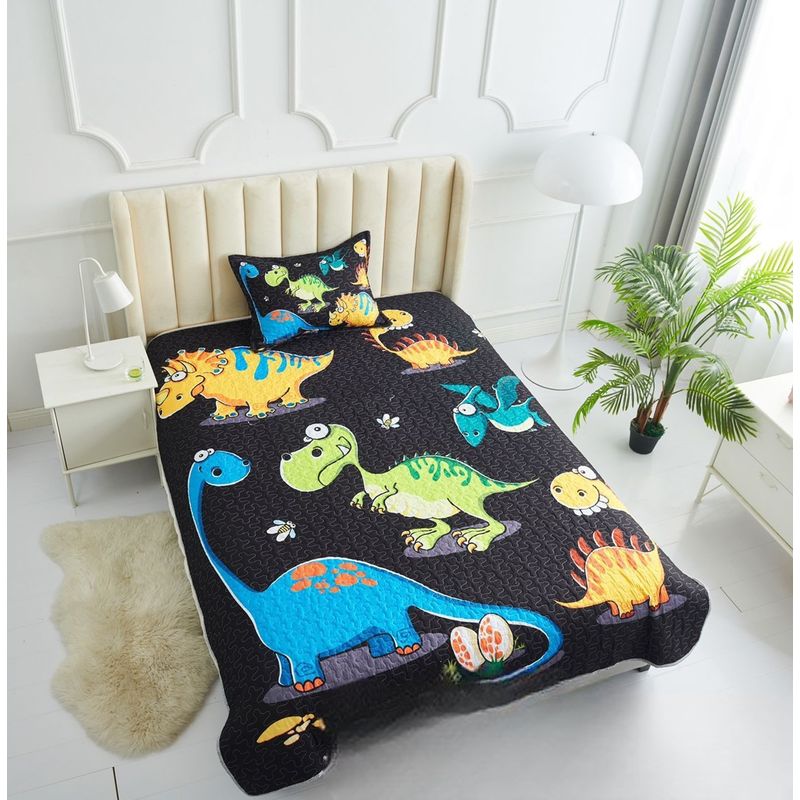 GENERICO - Cubrecama Quilt Verano Plaza y Media Infantil Diseño Dinosaurios