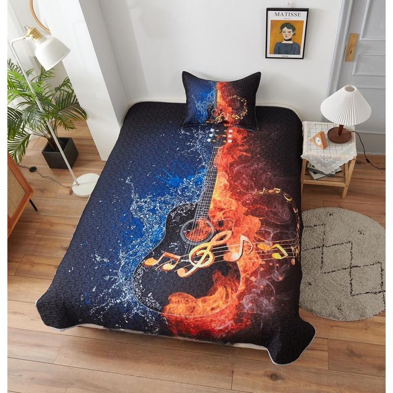 GENERICO - Cubrecama Quilt Verano Plaza y Media Infantil Blue Guitarra