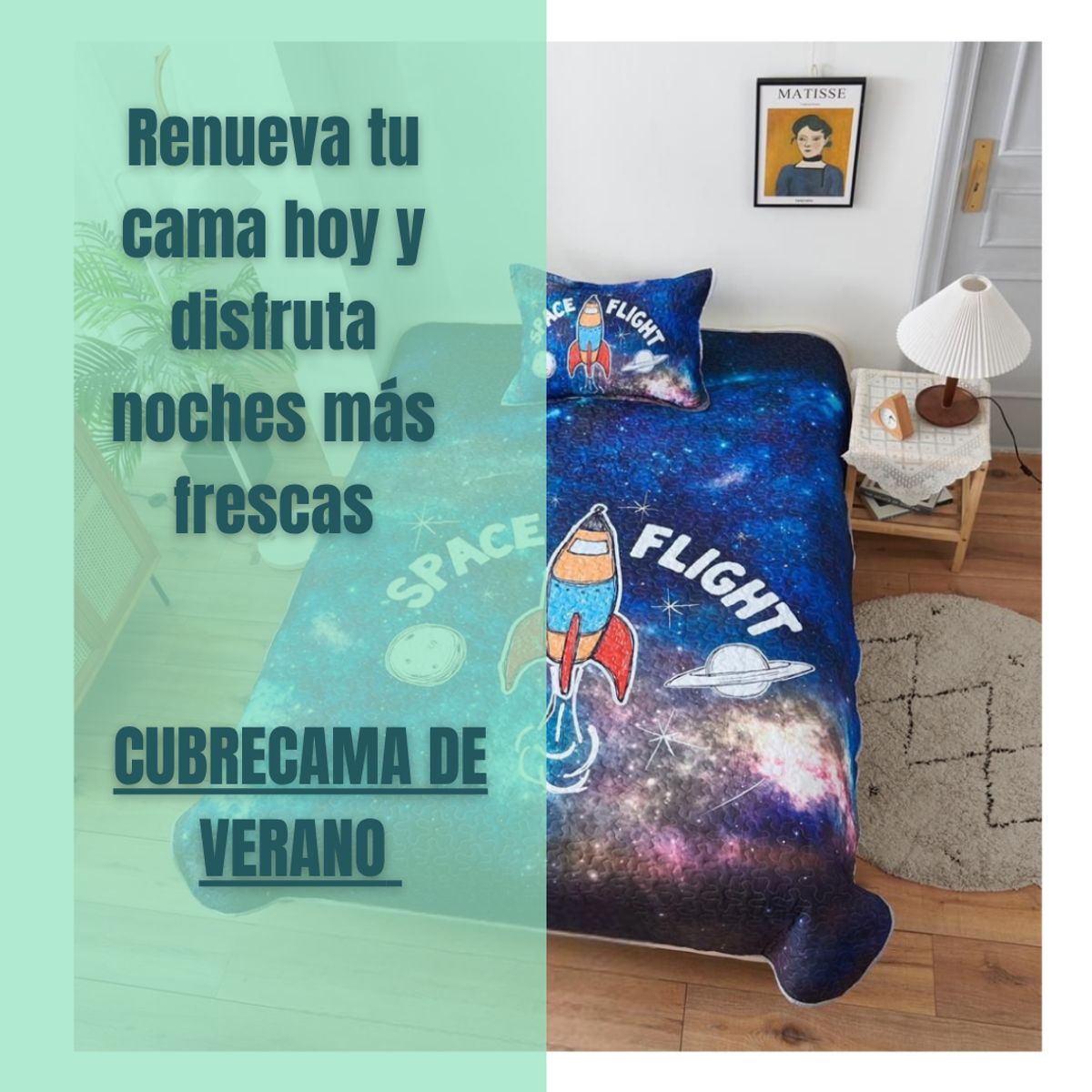 GENERICO - Cubrecama Quilt Verano Plaza y Media Infantil Space  Flight