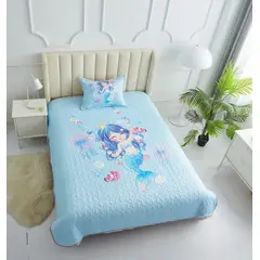 GENERICO - Cubrecama Quilt Verano Plaza y Media Infantil Sirena Celeste