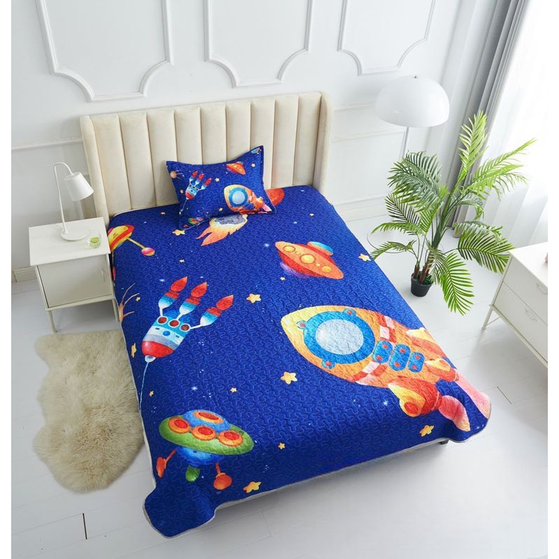 GENERICO - Cubrecama Quilt Verano Plaza y Media Infantil 3D Cohete Espacial
