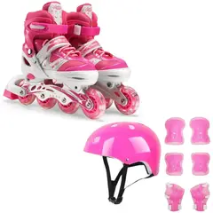 GENERICO - Patines Lineales más Protección color Rosados Talla S