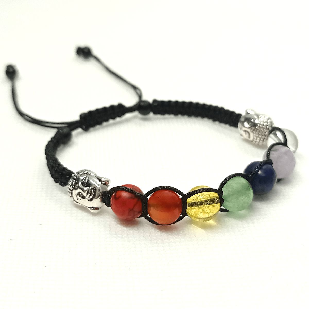 GENERICO - Pulsera Artesanal 7 Chakras con Dijes de Buda - Hilo Negro