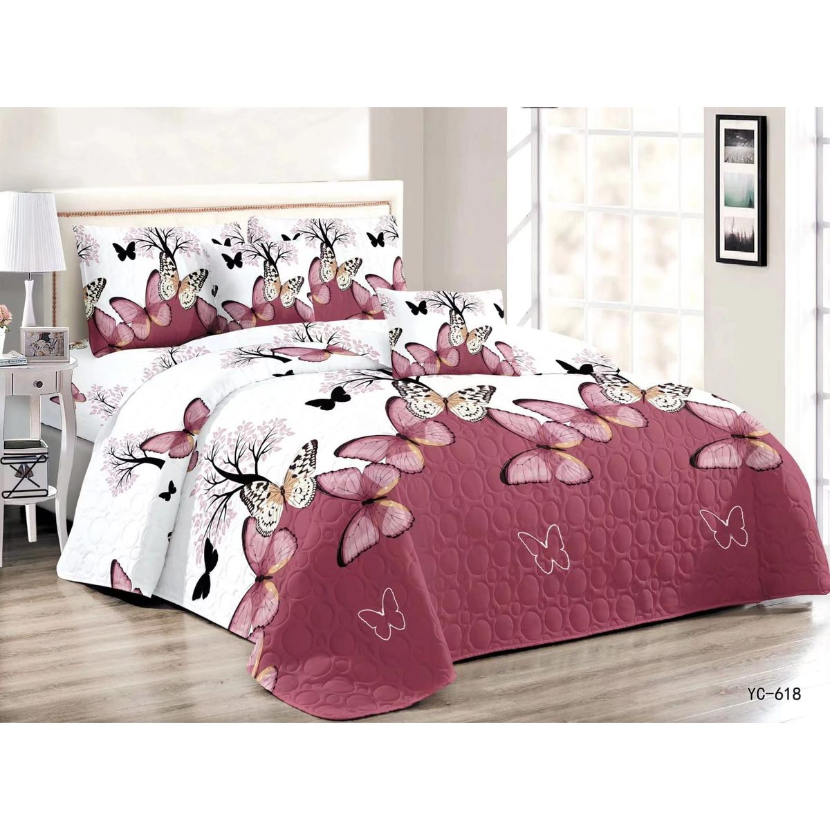 GENERICO - Cobertor Quilts de Verano 1,5 plaza - Mariposa Rosa