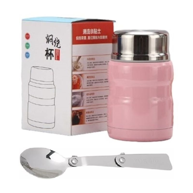 LAUNCH - Termo Lonchera portátil a prueba de fugas Metálico 500ml Rosado