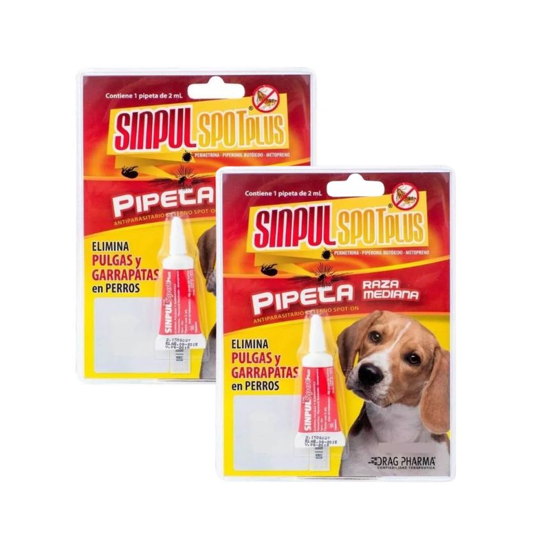 DRAG PHARMA - Pack 2 Pipeta Antigarrapatas Sinpul Raza Mediana 5 a 15kg
