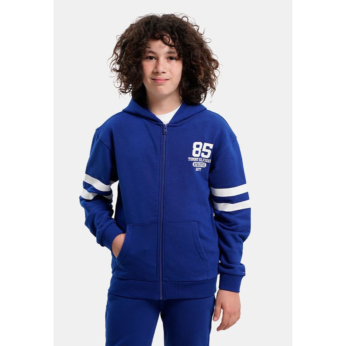 TOMMY HILFIGER - Polerón Hoodie College Con Cierre Azul Niño