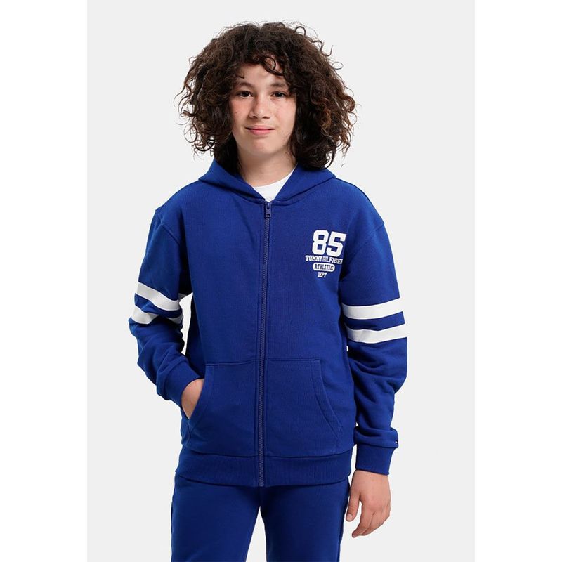 TOMMY HILFIGER - Polerón Hoodie College Con Cierre Azul Niño
