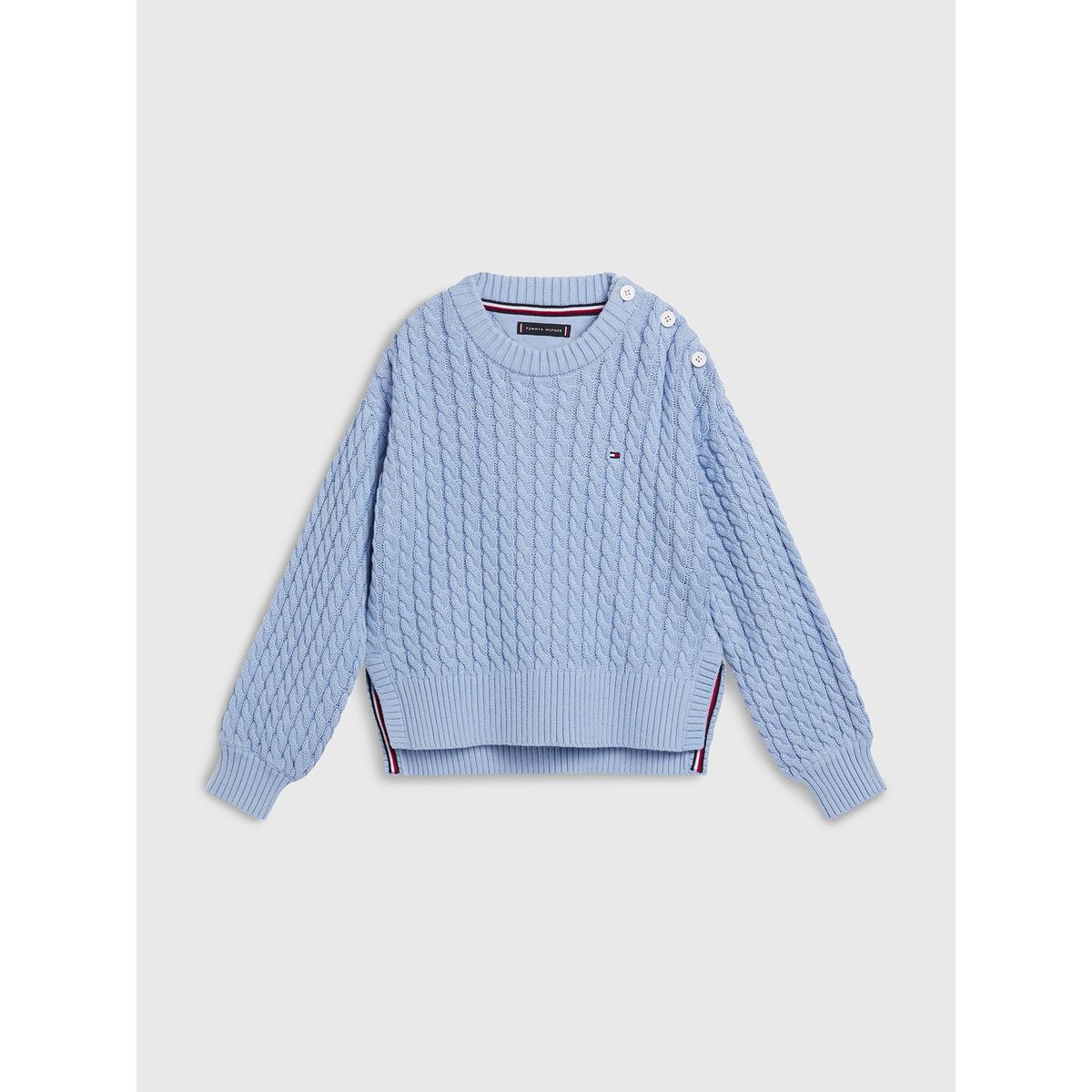 TOMMY HILFIGER - Sweater Trenzado Con Logo Celeste Niña