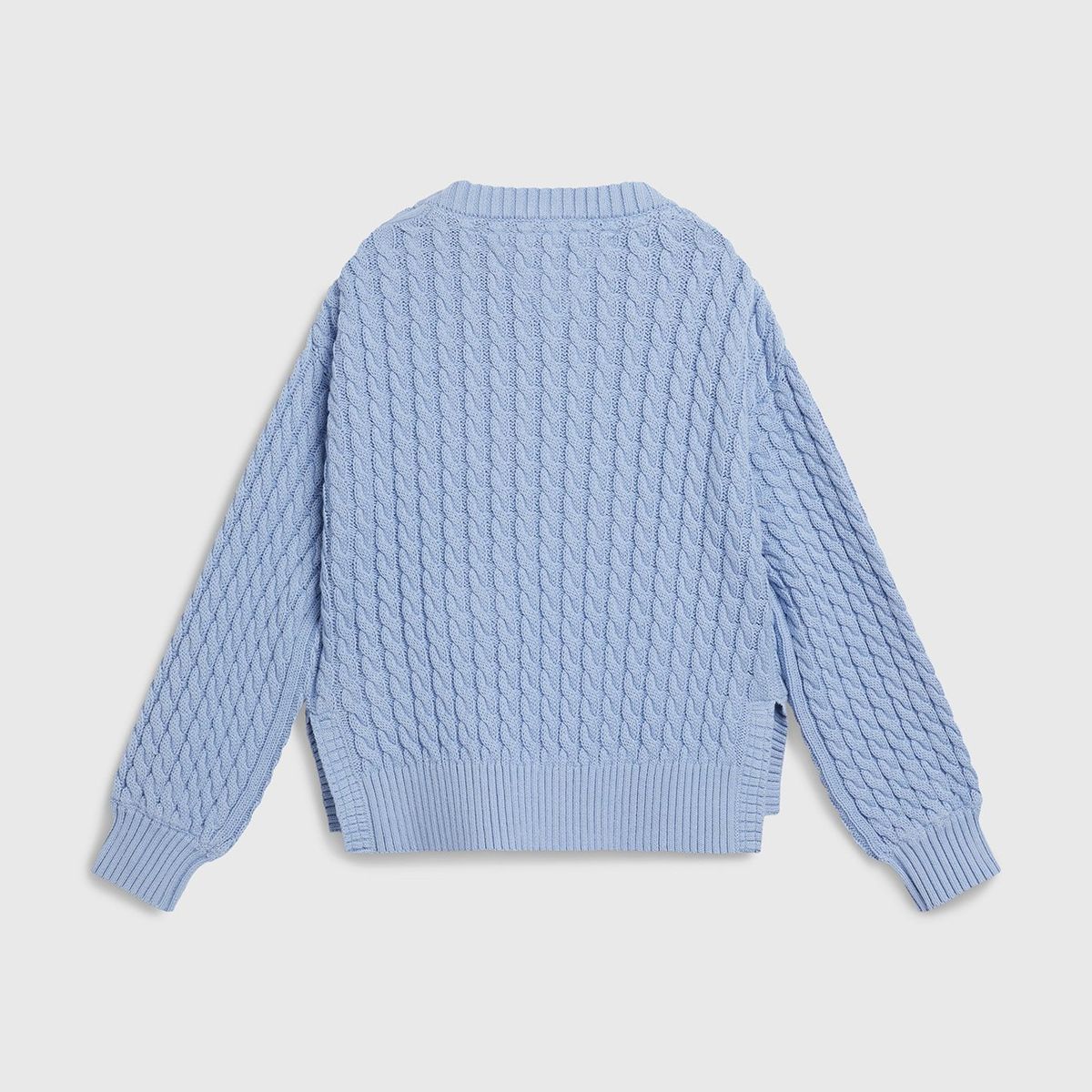 TOMMY HILFIGER - Sweater Trenzado Con Logo Celeste Niña