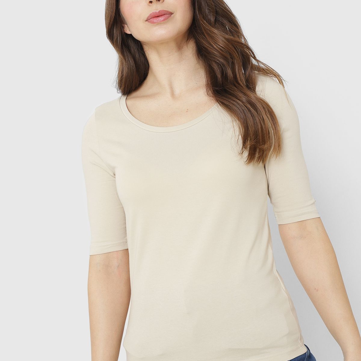 TOMMY HILFIGER - Polera Modern Slim Fit Beige Mujer