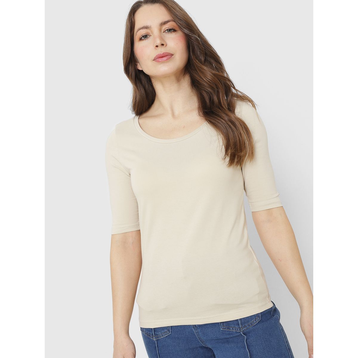 TOMMY HILFIGER - Polera Modern Slim Fit Beige Mujer