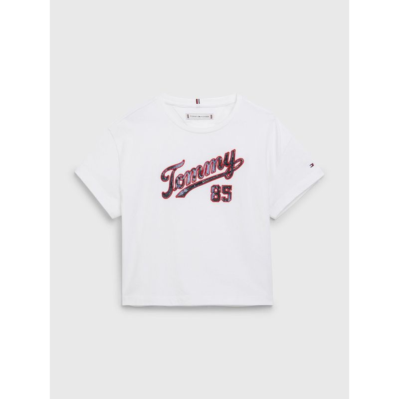 TOMMY HILFIGER - Polera Con Logo De Lentejuelas Blanco Niña