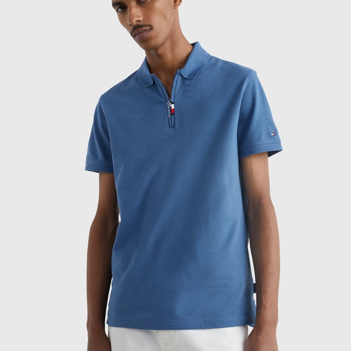TOMMY HILFIGER - Polo Con Medio Cierre Slim Fit Celeste Hombre