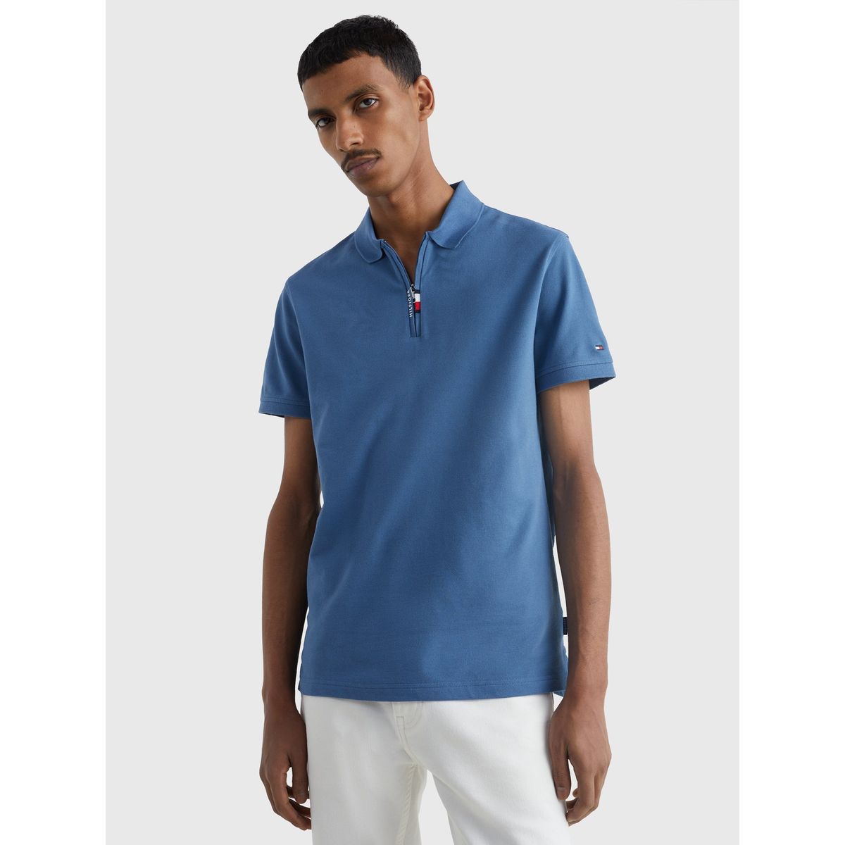 TOMMY HILFIGER - Polo Con Medio Cierre Slim Fit Celeste Hombre