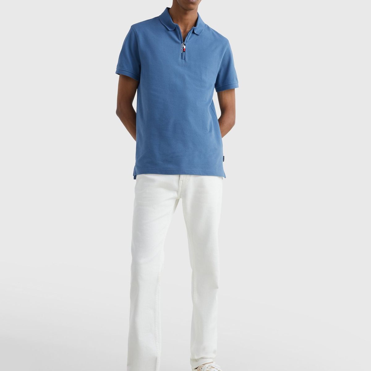 TOMMY HILFIGER - Polo Con Medio Cierre Slim Fit Celeste Hombre