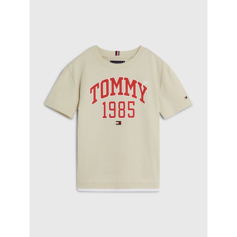 TOMMY HILFIGER - Polera Logo Varsity Beige Niño