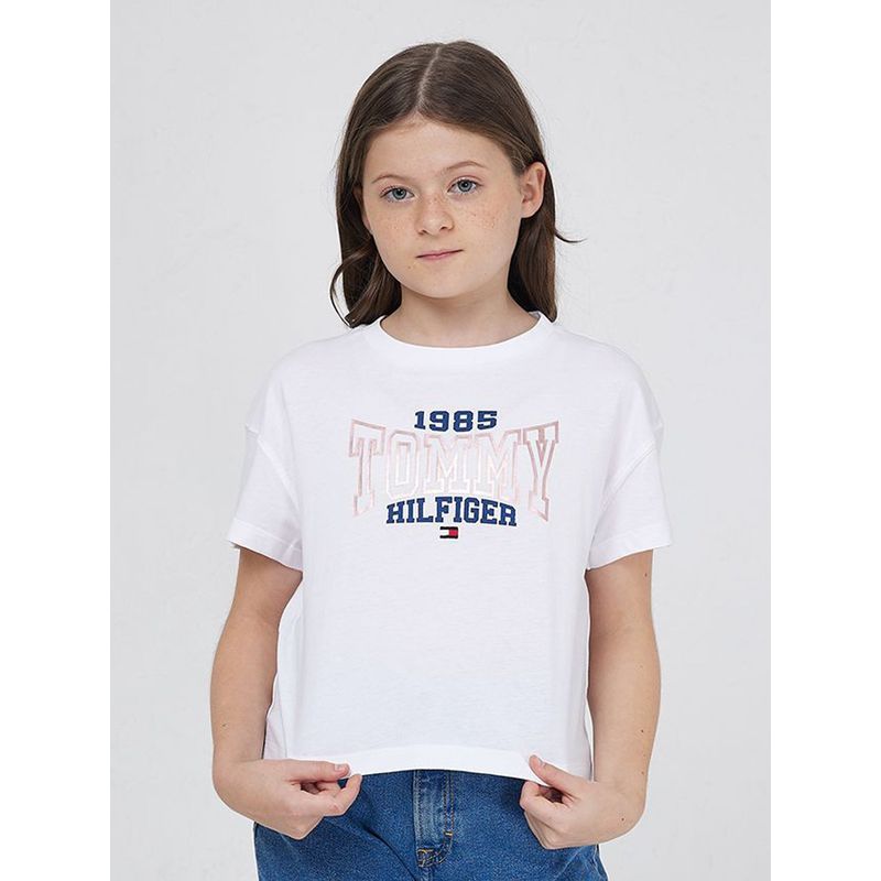 TOMMY HILFIGER - Polera Varsity Con Logo 1985 Blanco Niña