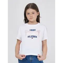 TOMMY HILFIGER - Polera Varsity Con Logo 1985 Blanco Niña