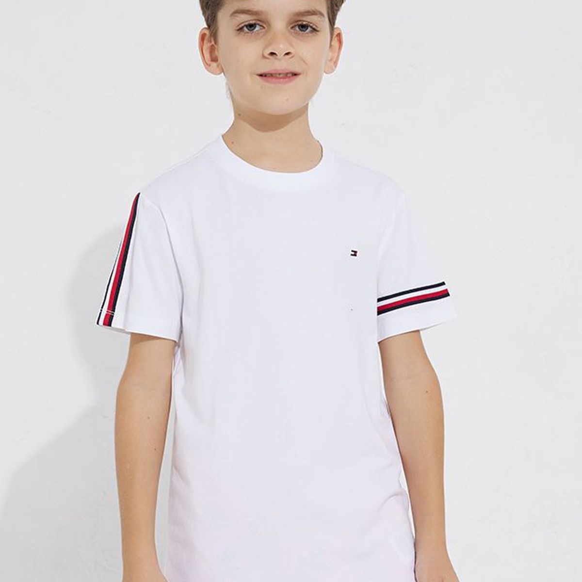 TOMMY HILFIGER - Polera Global Stipe Logo Blanco Niño