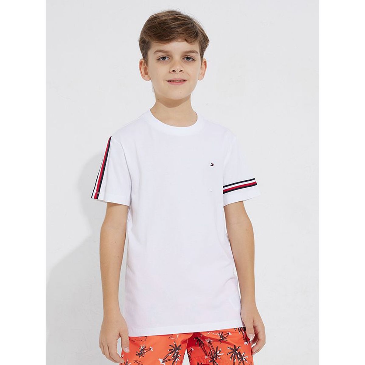 TOMMY HILFIGER - Polera Global Stipe Logo Blanco Niño