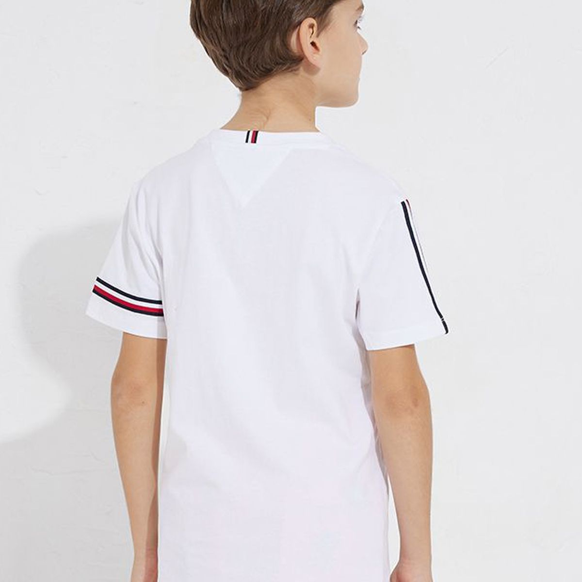 TOMMY HILFIGER - Polera Global Stipe Logo Blanco Niño