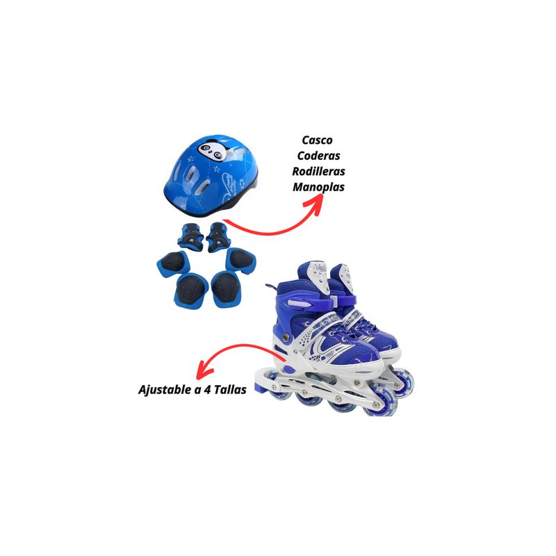 GENERICO - Patines Lineales más Protección color Azul Ajustable Talla S