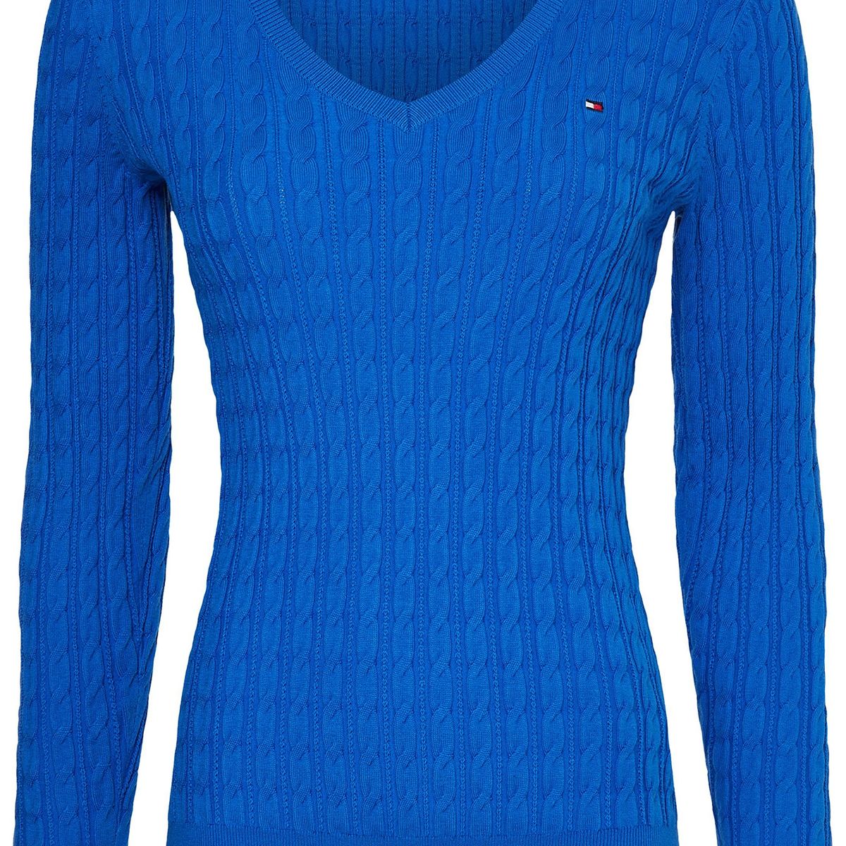 TOMMY HILFIGER - Sweater Tejido Cable V-Neck Azul Mujer