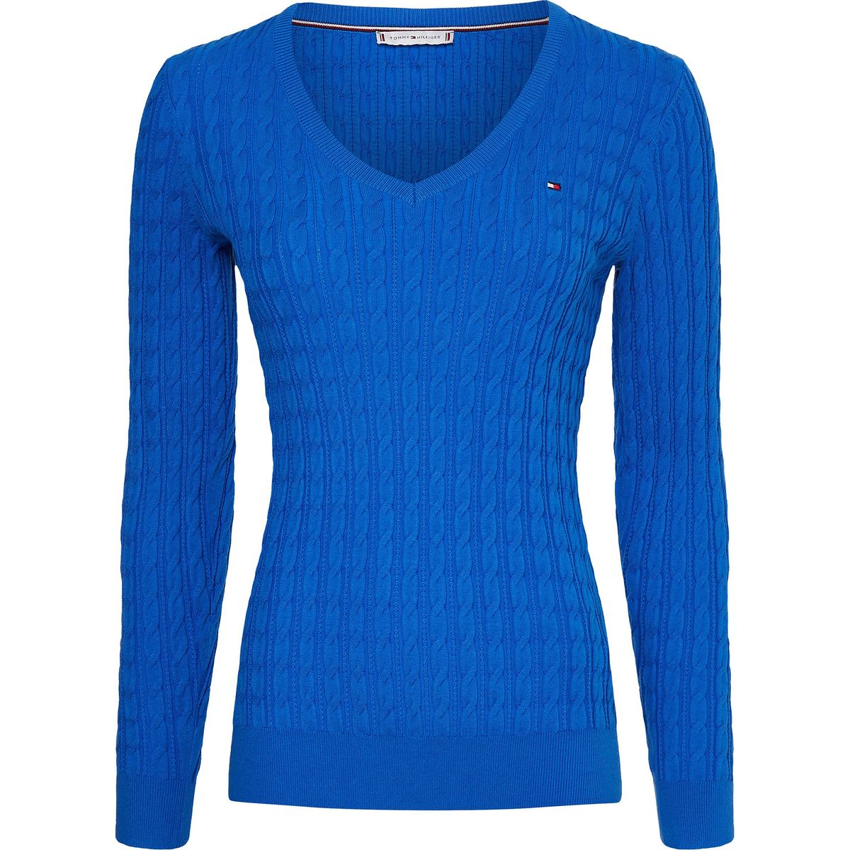 TOMMY HILFIGER - Sweater Tejido Cable V-Neck Azul Mujer