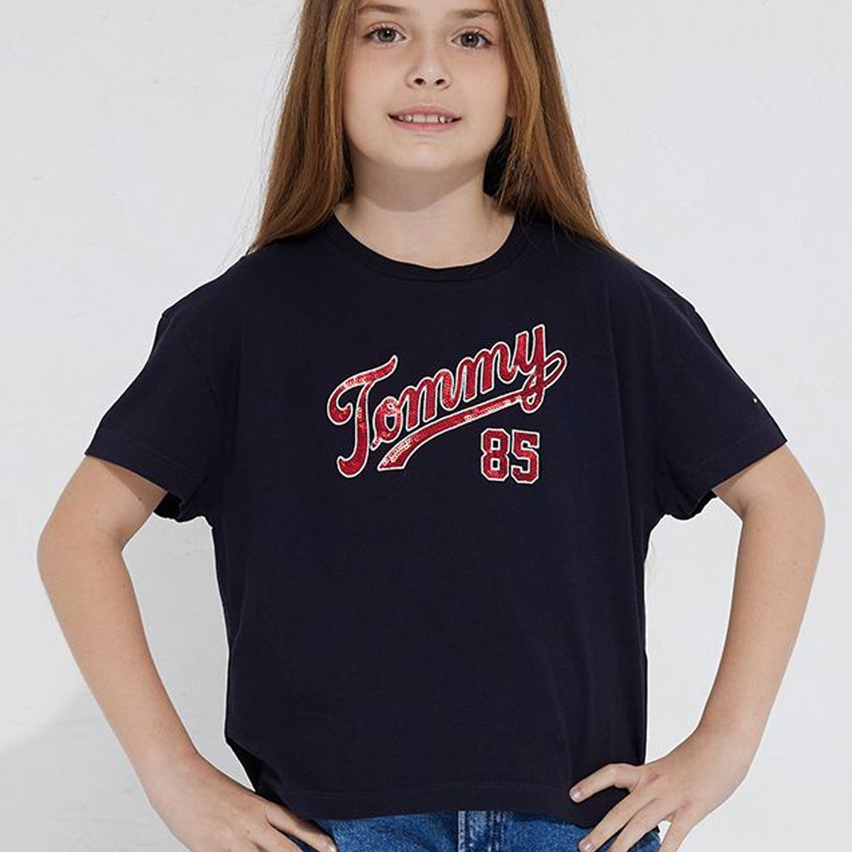 TOMMY HILFIGER - Polera Con Logo De Lentejuelas Azul Niña