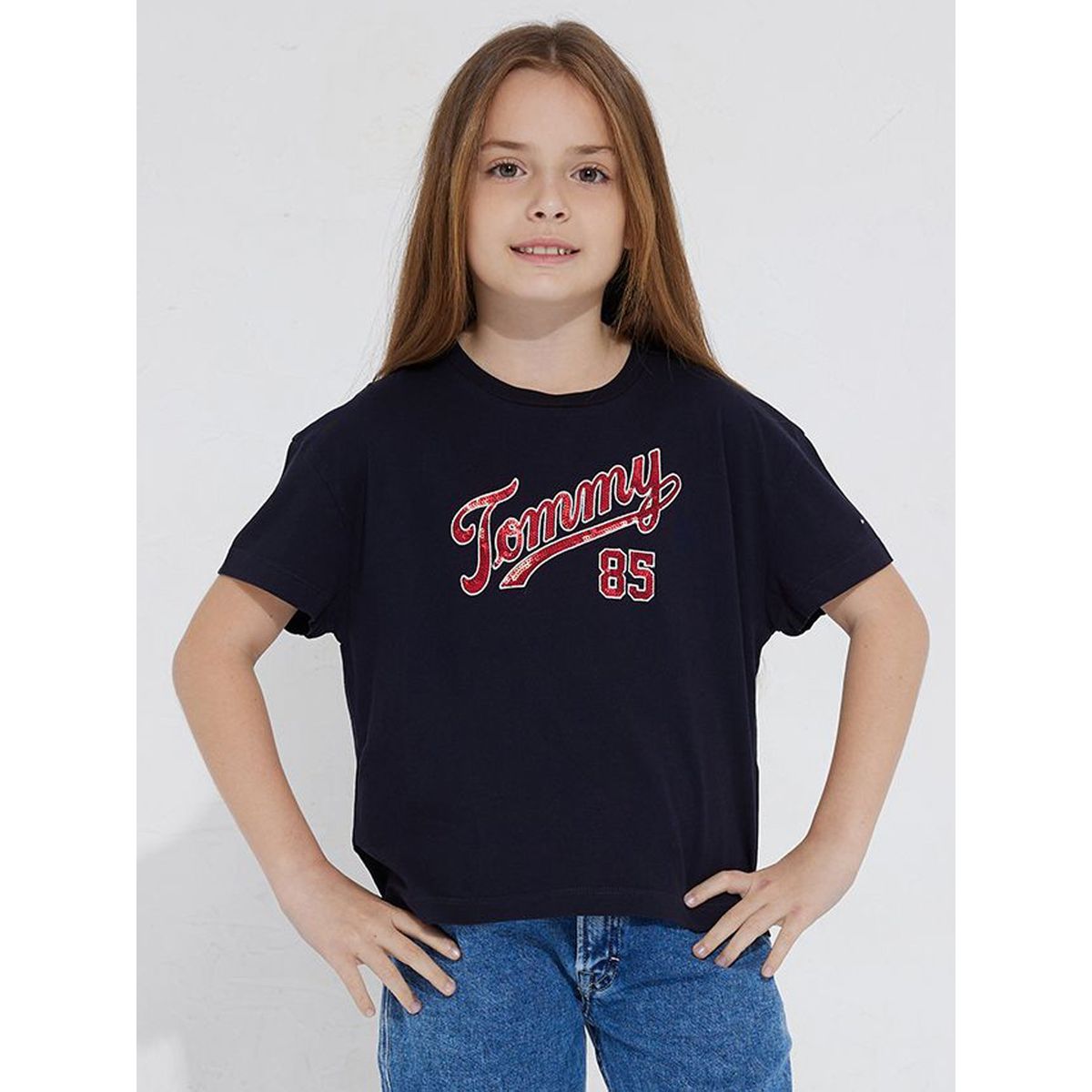 TOMMY HILFIGER - Polera Con Logo De Lentejuelas Azul Niña