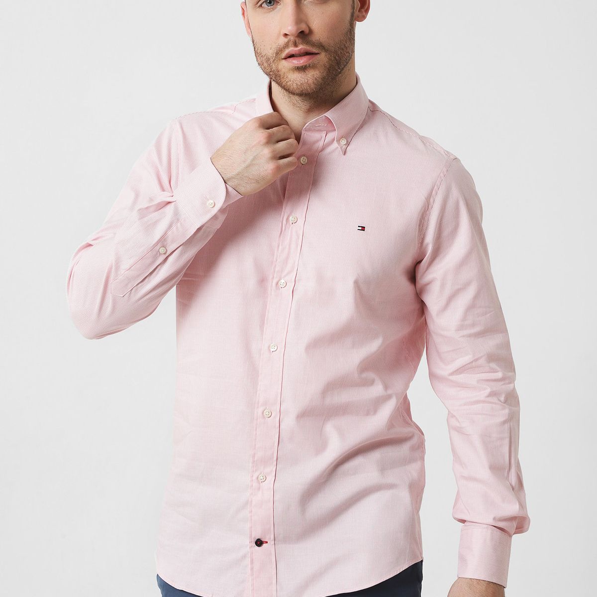 TOMMY HILFIGER - Camisa Hairline A Rayas Regular Fit Rosado Tommy Hilfiger