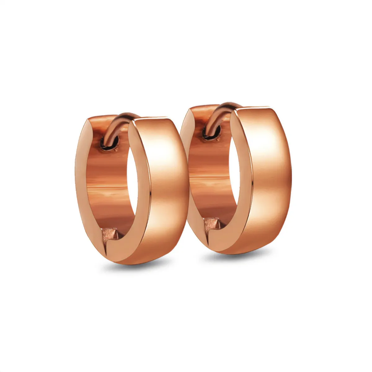 GENERICO - Aros de Acero Huggie Bañados en Oro Rosado - Ibiza Rose - 12mm