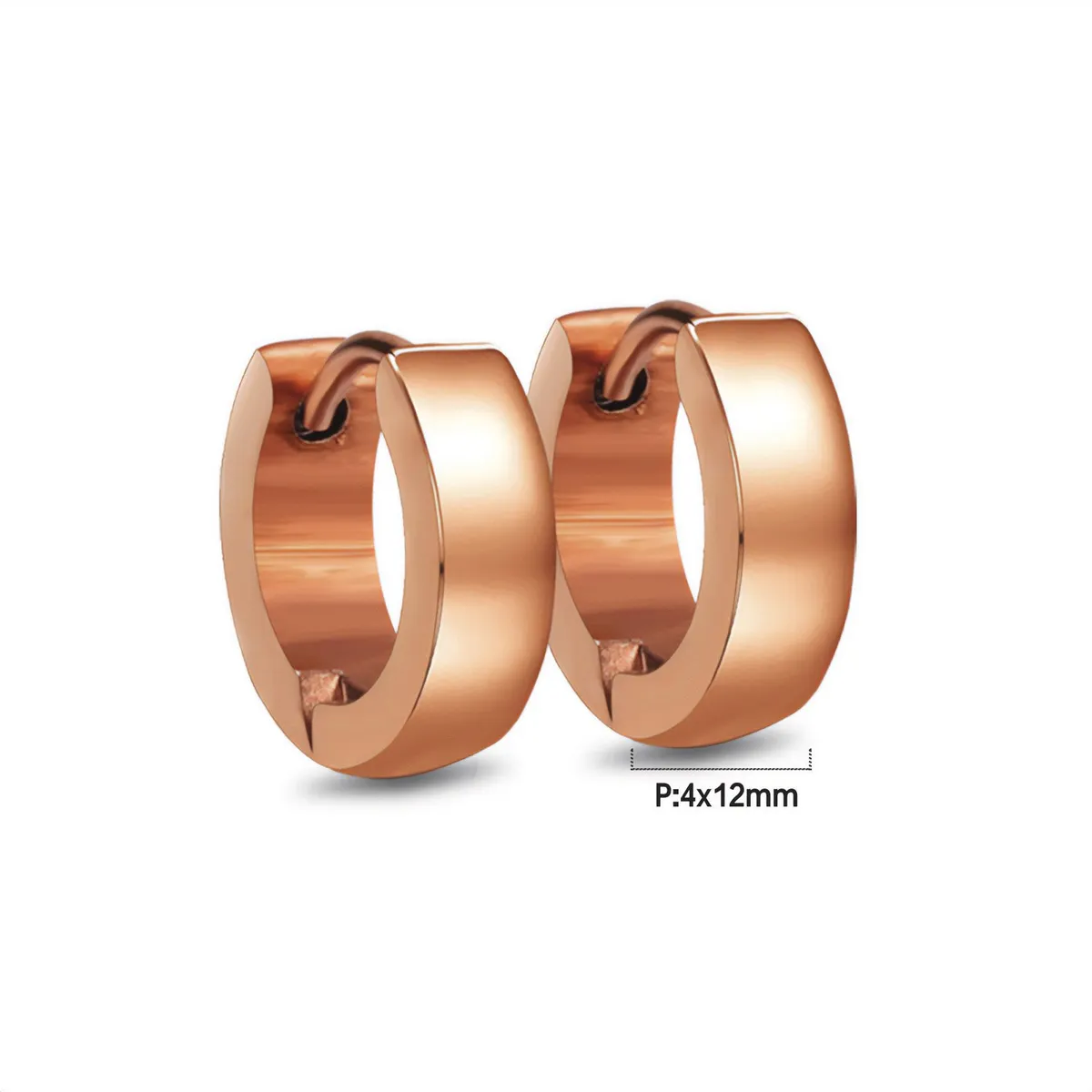 GENERICO - Aros de Acero Huggie Bañados en Oro Rosado - Ibiza Rose - 12mm