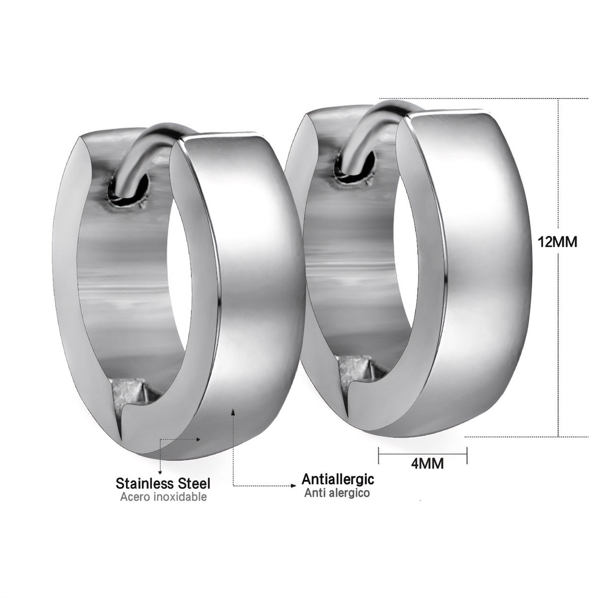GENERICO - Aros de Acero Huggie - Ibiza Steel - 12mm