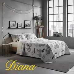 GENERICO - CUBRECAMA QUILT DE VERANO 2 PLAZA DISEÑO MODERNO CON ESTAMPADO DE BICICLETAS