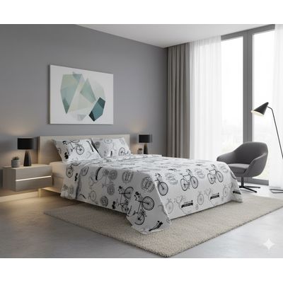 Imagen 2 del producto CUBRECAMA QUILT DE VERANO 2 PLAZA DISEÑO MODERNO CON ESTAMPADO DE BICICLETAS